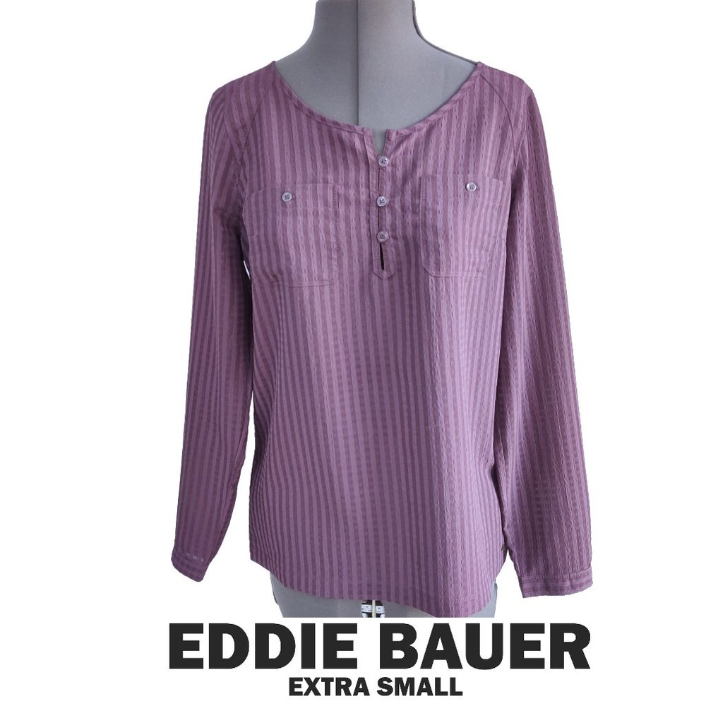 EDDIE BAUER Blouse Semi-Sheer Gingham Purple XS